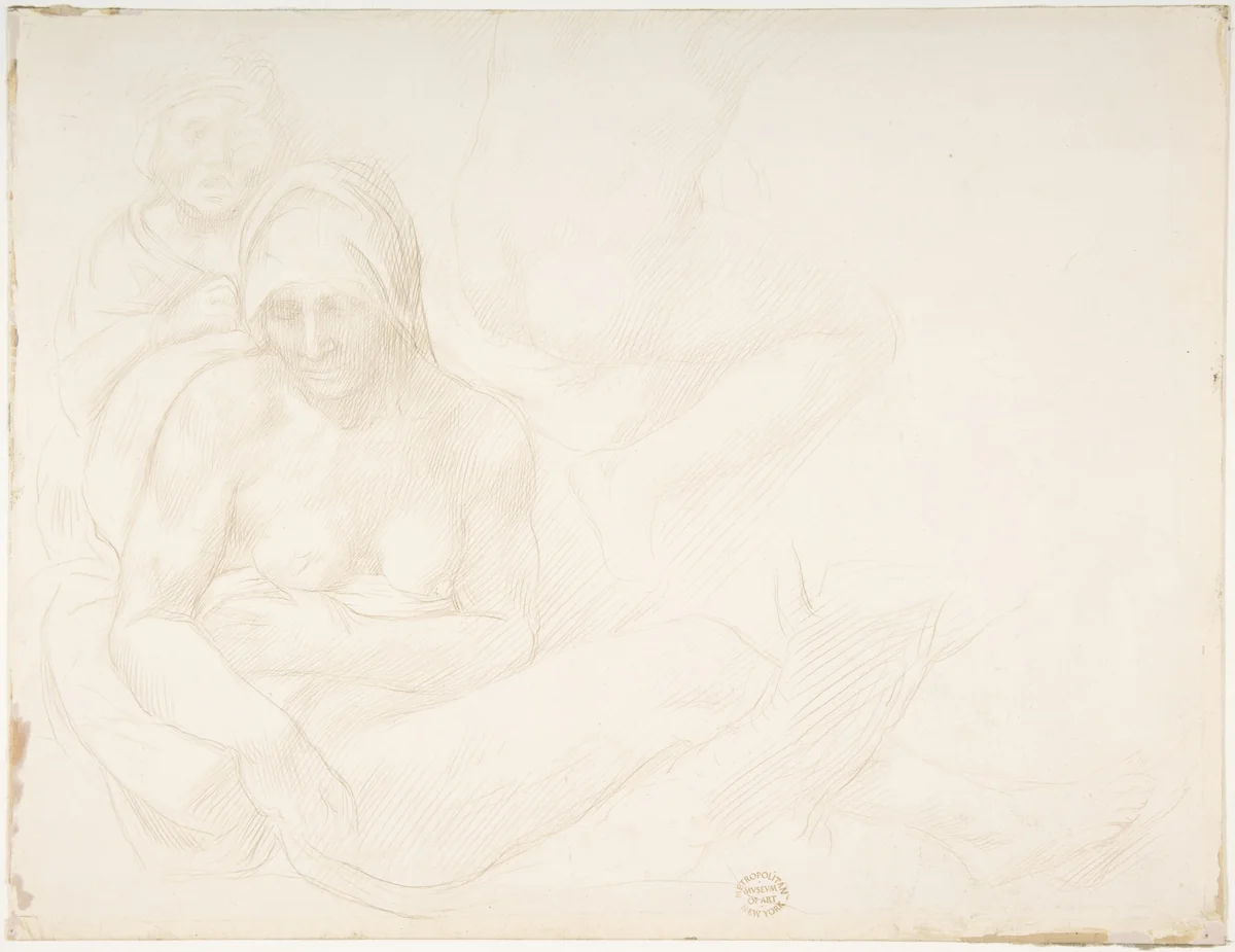 Figures from "The Deluge" of Michelangelo by Alphonse Legros, drawing, 1837-1911
