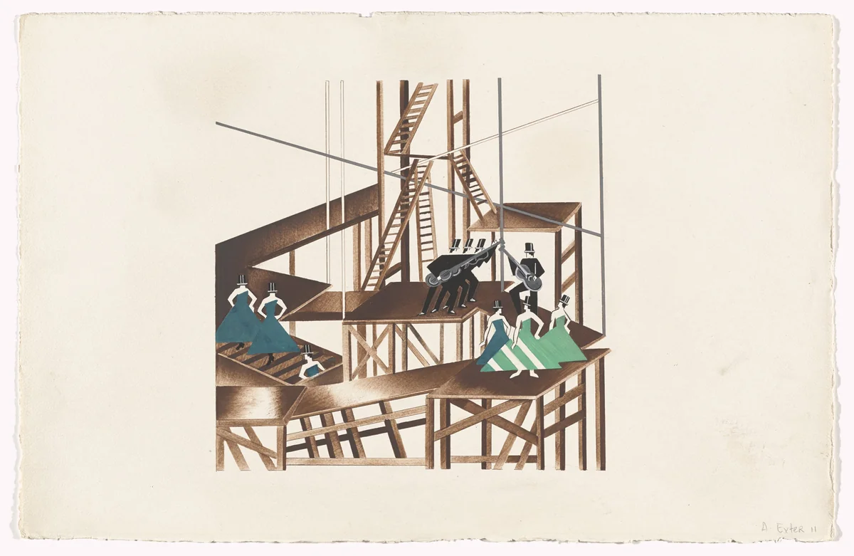 Spanish Pantomime (Pantomime espanole) from Alexandra Exter: Stage Sets (Alexandra Exter: Décors de théâtre) by Alexandra Exter, print, 1926