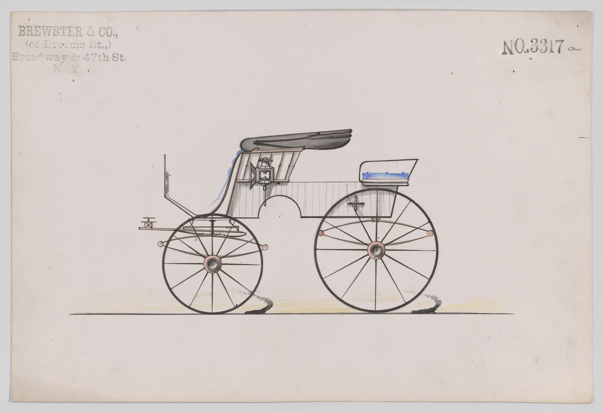 Design for Stanhope Phaeton, no. 3317a by Brewster & Co., drawing, 1877