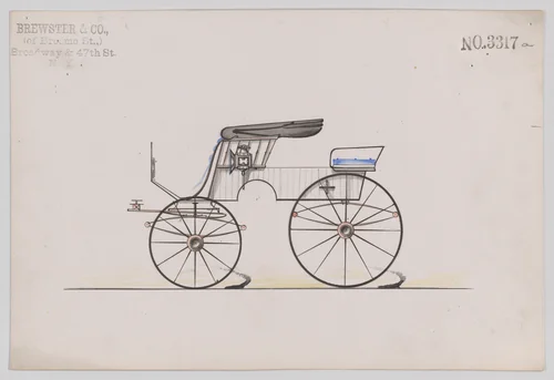 Design for Stanhope Phaeton, no. 3317a by Brewster & Co., drawing, 1877