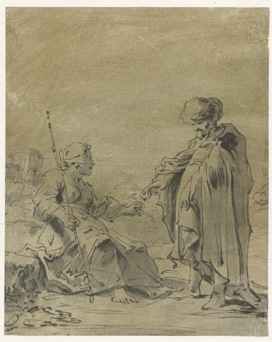 Juda en Tamar by Leonaert Bramer, drawing, 1606-1674