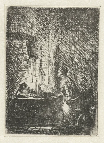 Geleerde in zijn studeervertrek by Jan Lievens, print, 1625-1674