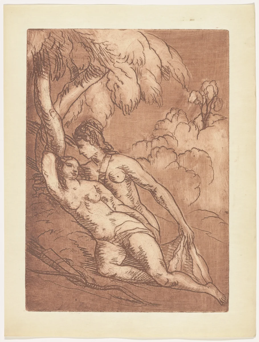 Jupiter and Calisto (plate, folio 106) from Les Amours (The Loves) by Émile Bernard, illustrated book, 1915