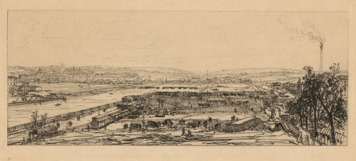 View from the Viaduct of Point du Jour by Maxime Lalanne, print, 1870-1871