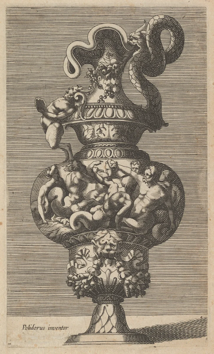 Vase with a Group of Mermaids, Mermen and Sea Centaurs by René Boyvin, print, 1670-1700