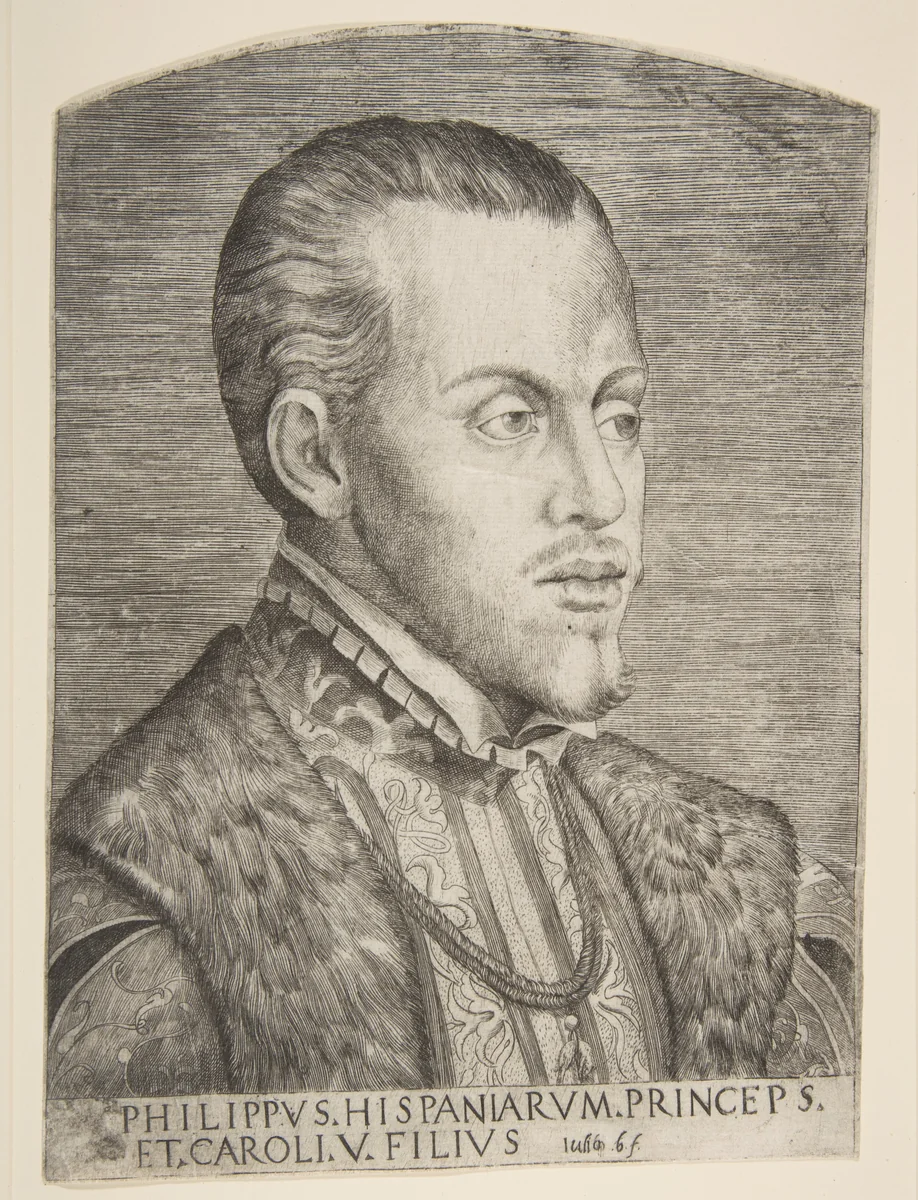Portrait of Philip II facing right by Giulio Bonasone, print, 1554