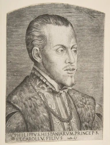 Portrait of Philip II facing right by Giulio Bonasone, print, 1554