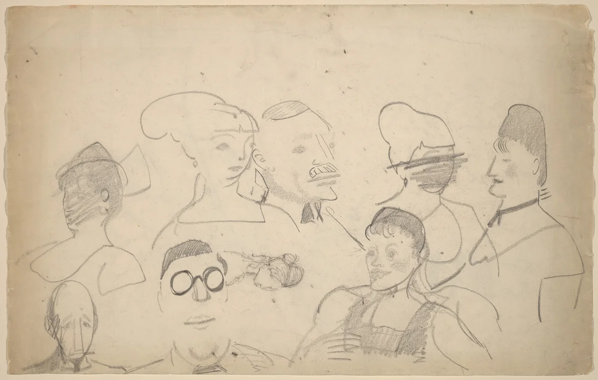 Sketches of Heads, Including One of Chester Dale by George Bellows, drawing, 1882-1925