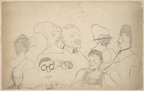 Sketches of Heads, Including One of Chester Dale by George Bellows, drawing, 1882-1925