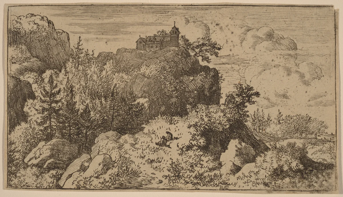 Firs in the Defile by Allart van Everdingen, print, 1645-1656