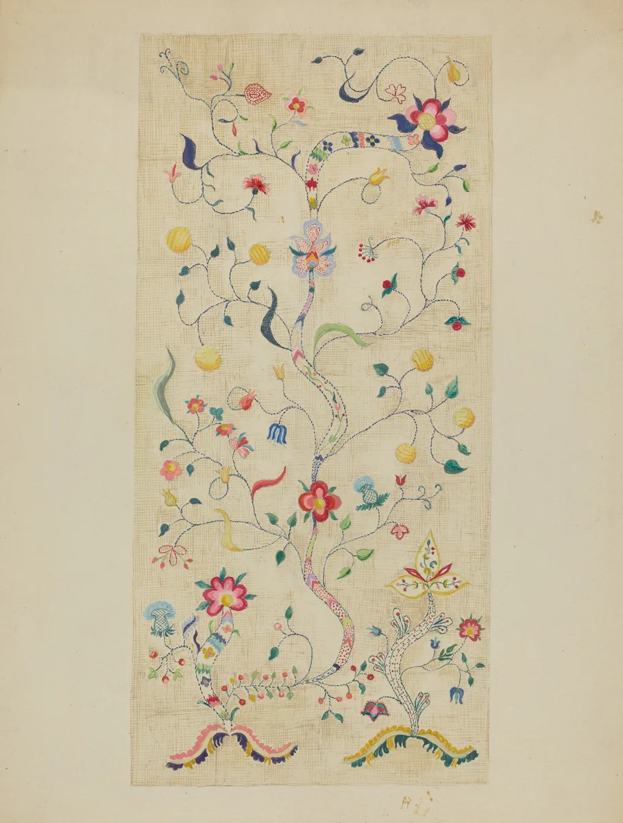 Crewel Embroidery by Fanchon Larzelere, index of american design, 1936
