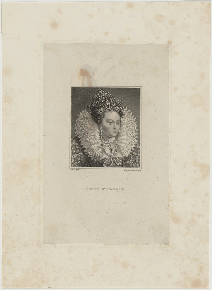 Queen Elizabeth by Isaac Oliver; Robert Cooper, print, 1775-1836