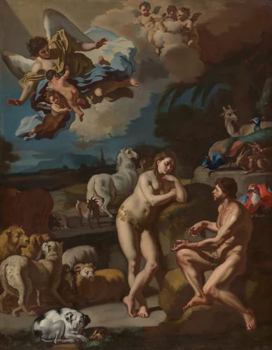 Adam and Eve in Paradise by Francesco Solimena, painting, 1695-1705