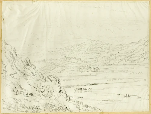 Town and Castle of Hay by Joseph Murray Ince, drawing, 1844