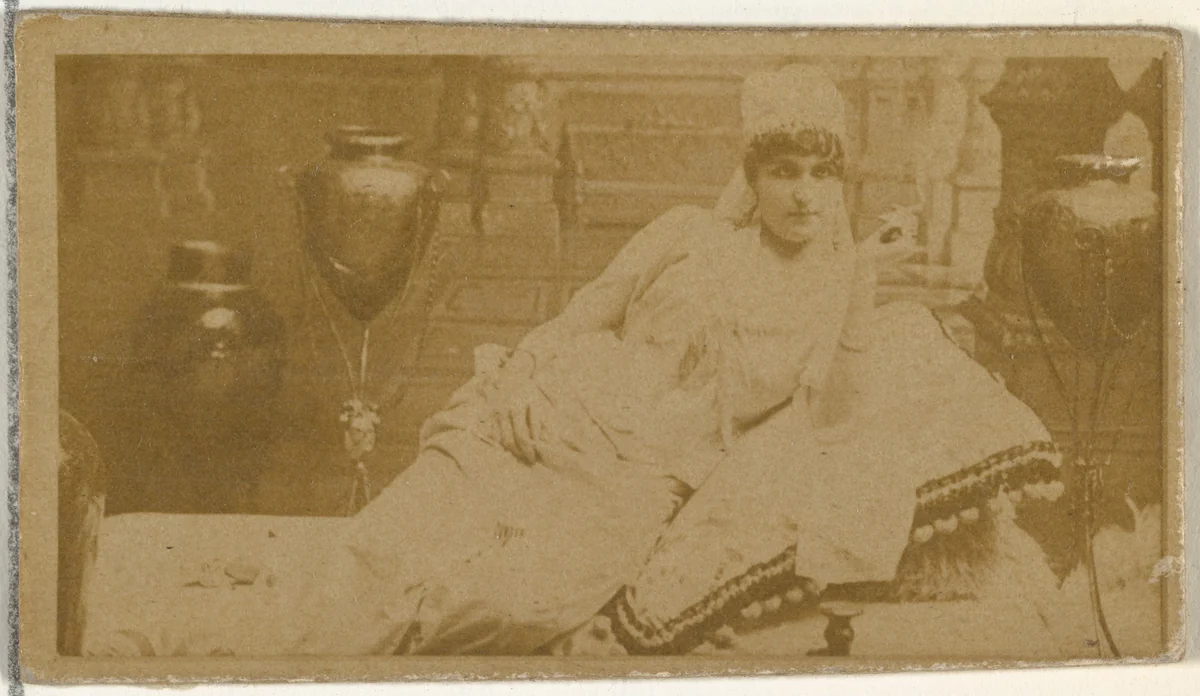 [Reclining actress surrounded by vases], from the Actors and Actresses series (N145-8) issued by Duke Sons & Co. to promote Duke Cigarettes by W. Duke, Sons & Co., photograph, 1890-1895