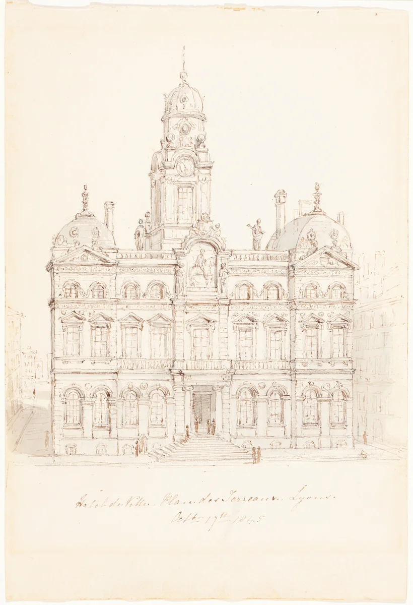 Hôtel de Ville, Place des Terreaux, Lyons by Robert Smirke, drawing, 1845