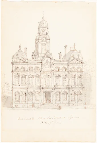 Hôtel de Ville, Place des Terreaux, Lyons by Robert Smirke, drawing, 1845