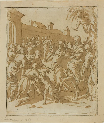 Christ Entering Jerusalem by Marcantonio Bassetti, drawing, 1600-1610