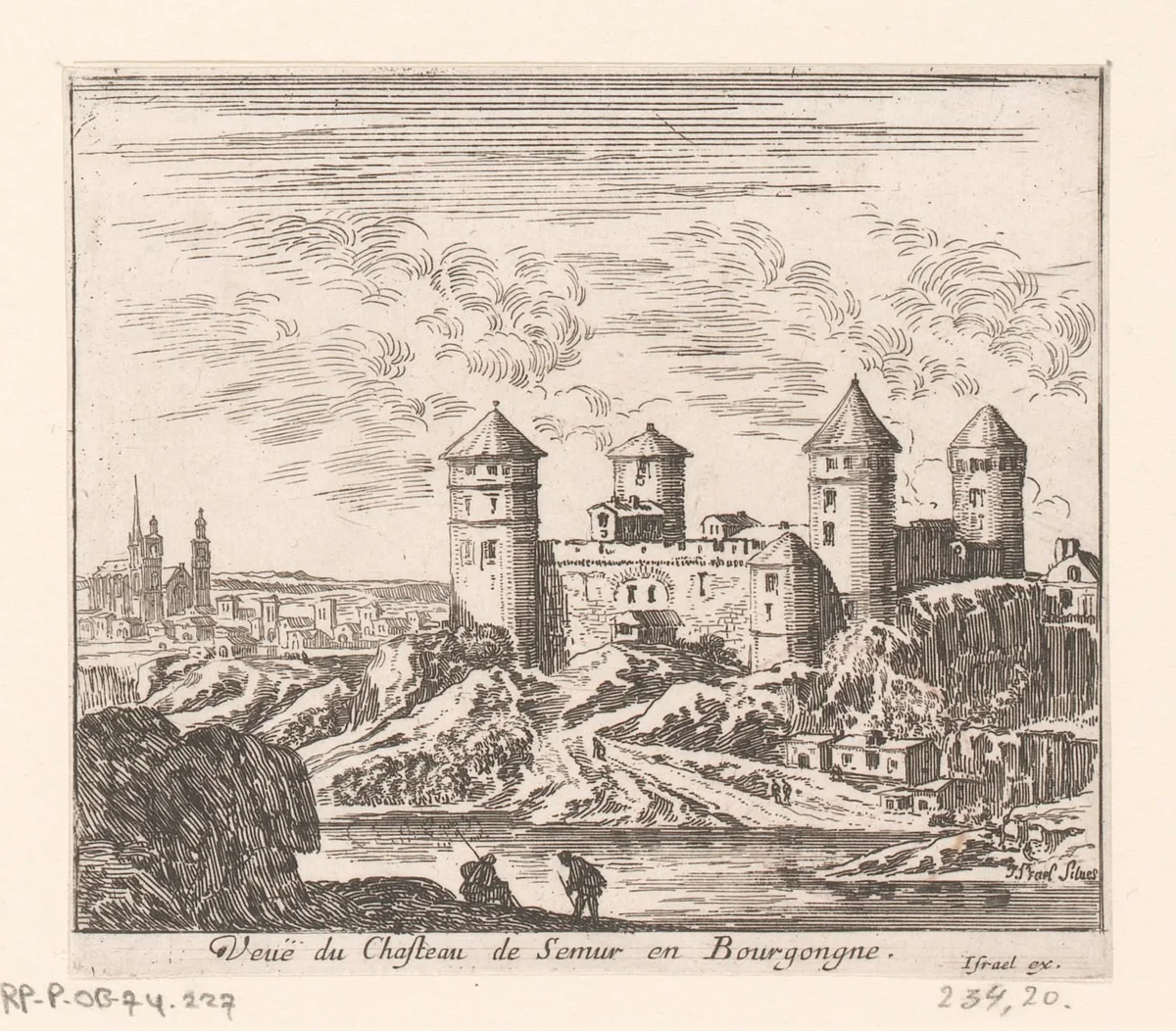 Gezicht op het kasteel van Semur-en-Brionnais by Israël Silvestre, print, 1652