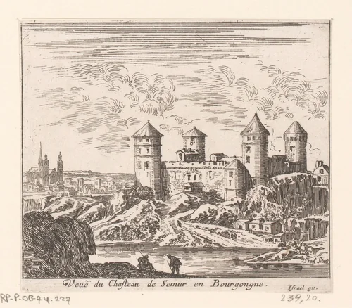 Gezicht op het kasteel van Semur-en-Brionnais by Israël Silvestre, print, 1652