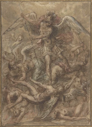 Saint Michael Expelling the Fallen Angels by anonymous, drawing, 1500-1600