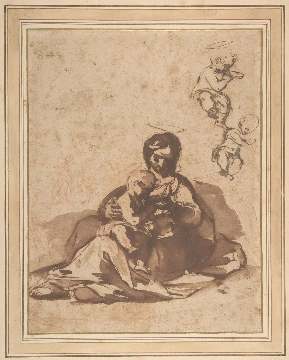 Studies for a Rest on the Flight into Egypt by Rutilio Manetti, drawing, 1571-1639
