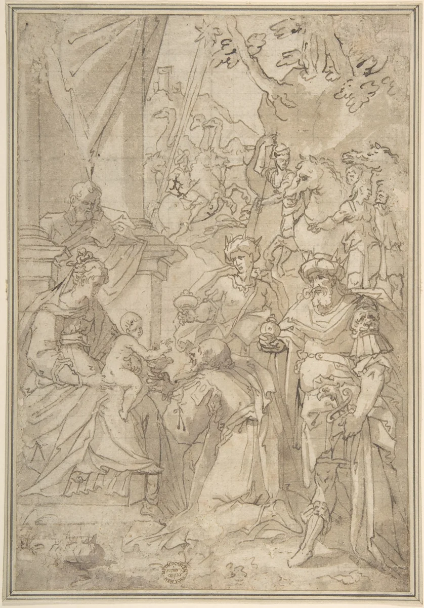 Adoration of the Magi by anonymous, drawing, 1500-1600