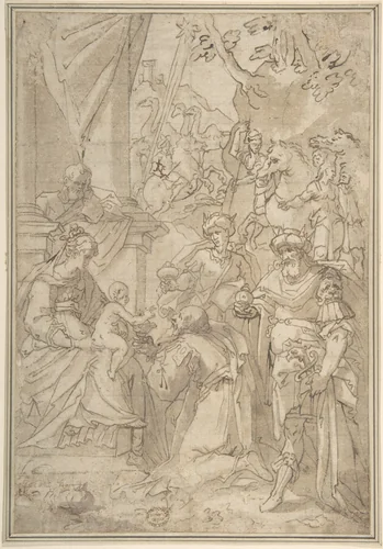 Adoration of the Magi by anonymous, drawing, 1500-1600