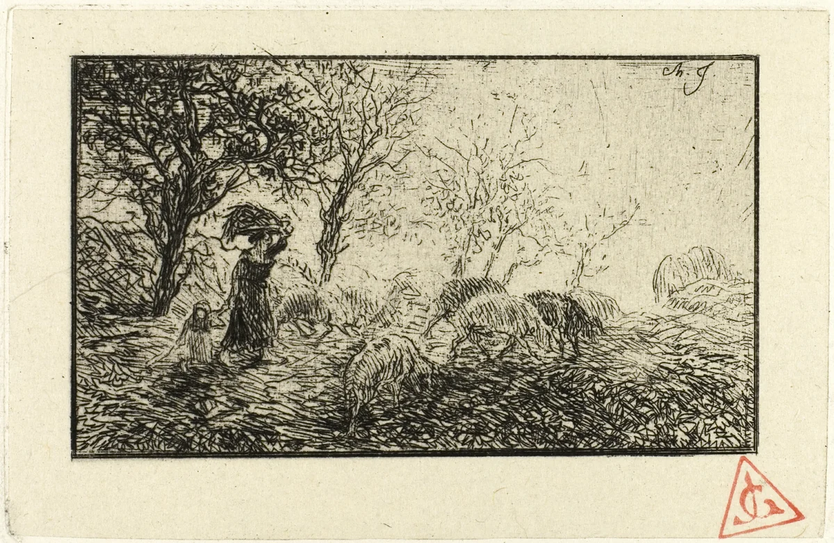 Landscape and Animals by Charles-Émile Jacque, print, 1846