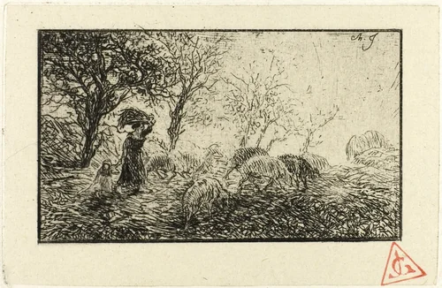 Landscape and Animals by Charles-Émile Jacque, print, 1846