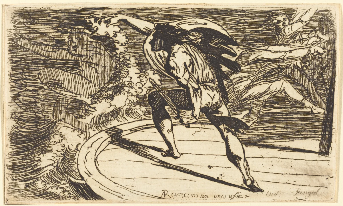 Cormar Attacking the Spirit of the Waters (Ossian, Fingal, Book III) by Alexander Runciman, print, 1770