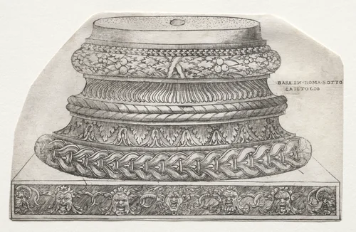 Base and Capital with Putti (base) by Master G. A., print, 1525-1550