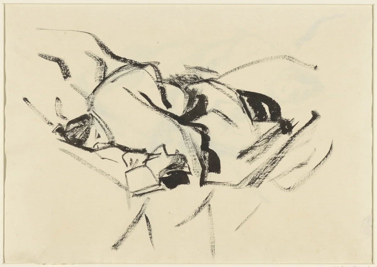 Liggende vrouw, in kussens, met een boek by Rik Wouters, drawing, 1892-1916