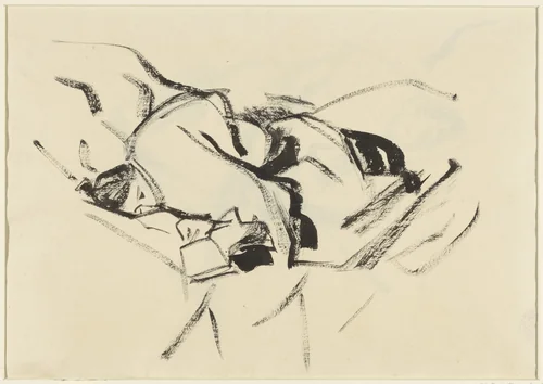 Liggende vrouw, in kussens, met een boek by Rik Wouters, drawing, 1892-1916