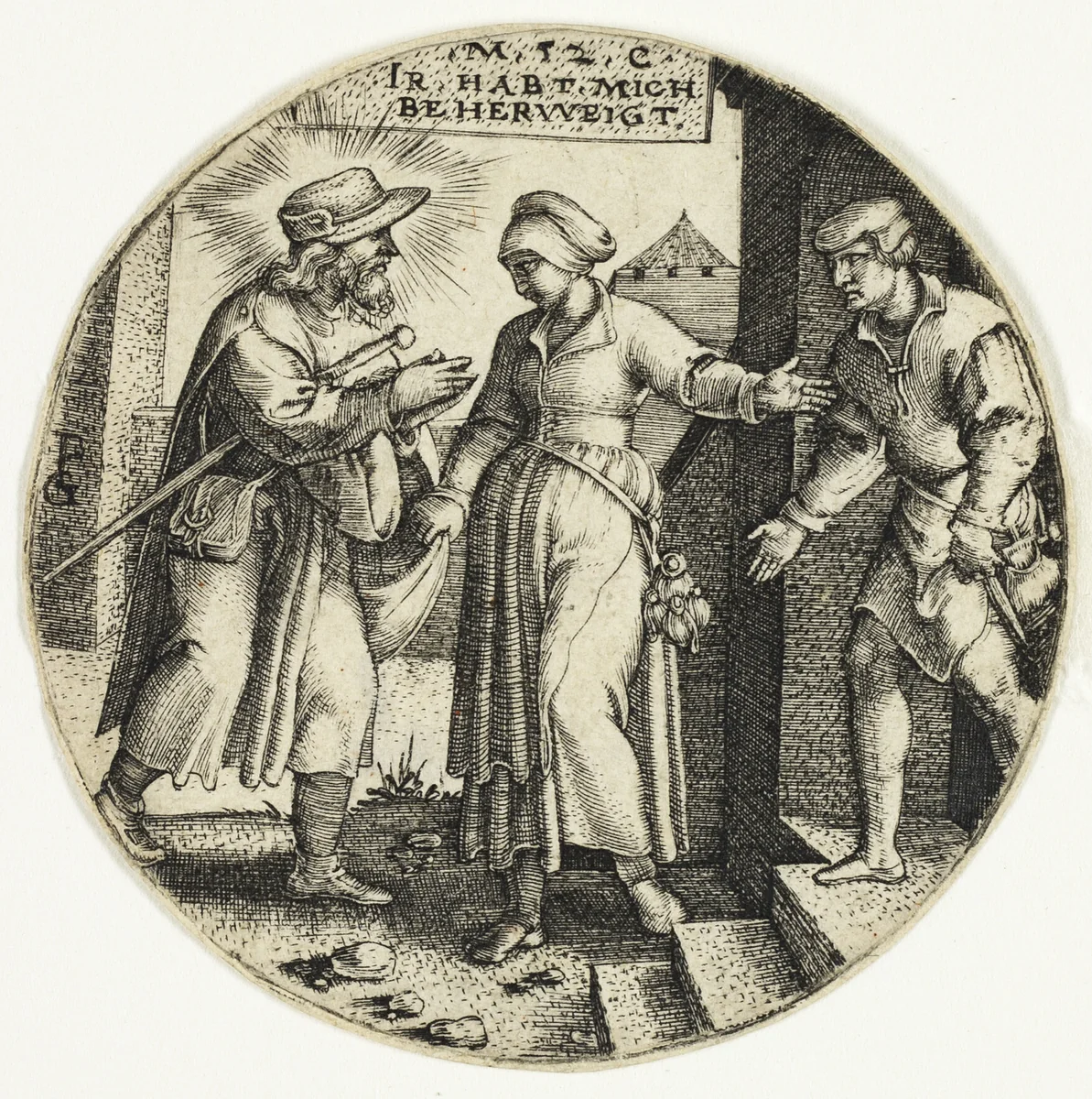 Sheltering Strangers, from The Seven Acts of Mercy by Georg Pencz, print, 1529-1539