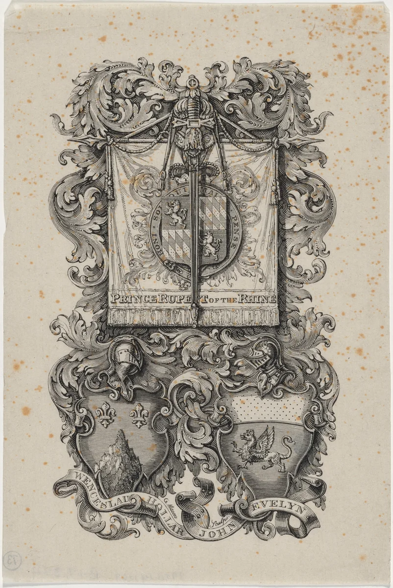 Coat of Arms of Prince Rupert, Hollar and Evelyn by Unknown 19th Century, print, 1800-1899