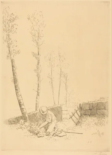 Finding the Sheep (Le mouton retrouve) by Alphonse Legros, print, 1837-1911