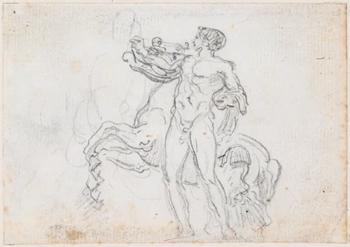 Statue of Alexander and Bucephalus [recto] by Hubert Robert, drawing, 1754-1765