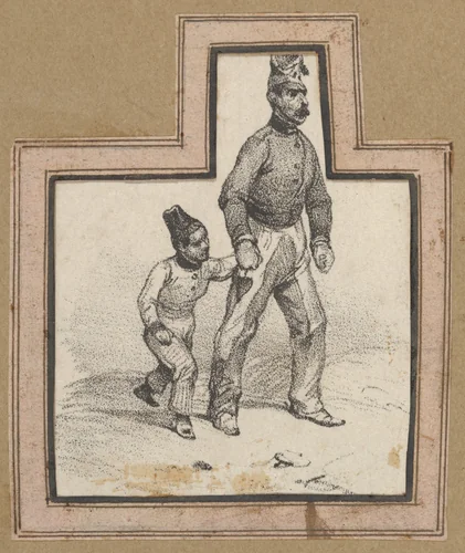 Man holding hands with a boy by Victor Adam, print, 1820-1866