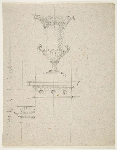 Design for an urn (verso); Designs for two urns (recto) by anonymous, drawing, 1800-1899