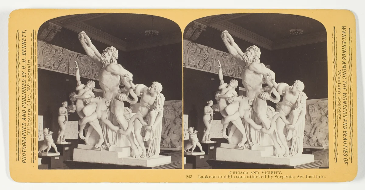 Laokoon and his sons attacked by Serpents; Art Institute, from the series "Chicago and Vicinity" by Henry Hamilton Bennett, photograph, 1887-1893