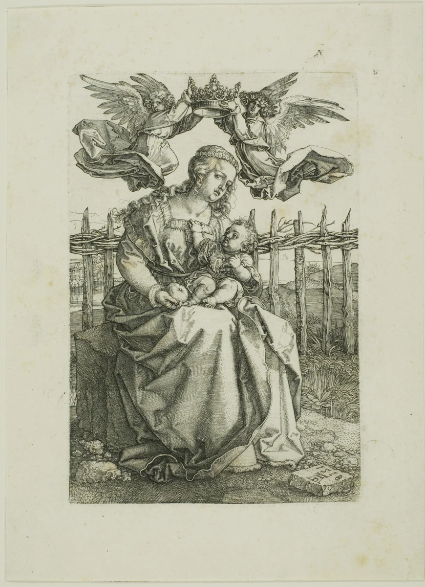 Madonna Crowned by Two Angels by Albrecht Dürer, print, 1518