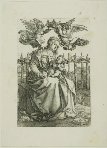 Madonna Crowned by Two Angels by Albrecht Dürer, print, 1518