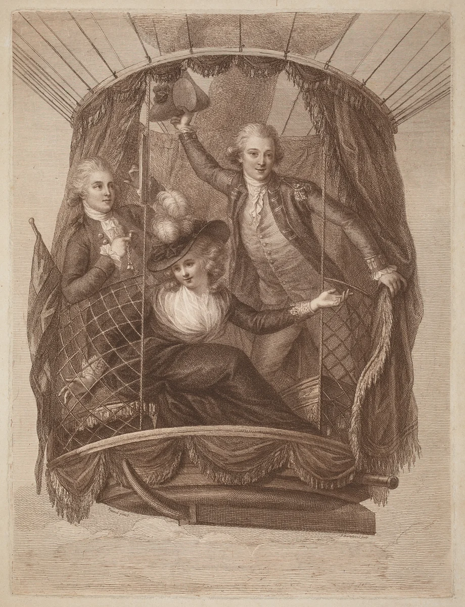 The Celebrated Vincent Lunardi Esq. Accompanied by Two Friends in His Third Aerial Excursion, Taken from St. George's Fields, in London by Francesco Bartolozzi
John Francis Rigaud, print, 1784