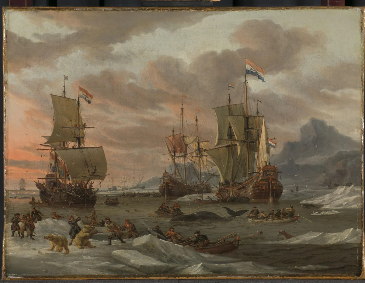 Walvisvangst in de Poolzee by Abraham Storck, painting, 1654-1708