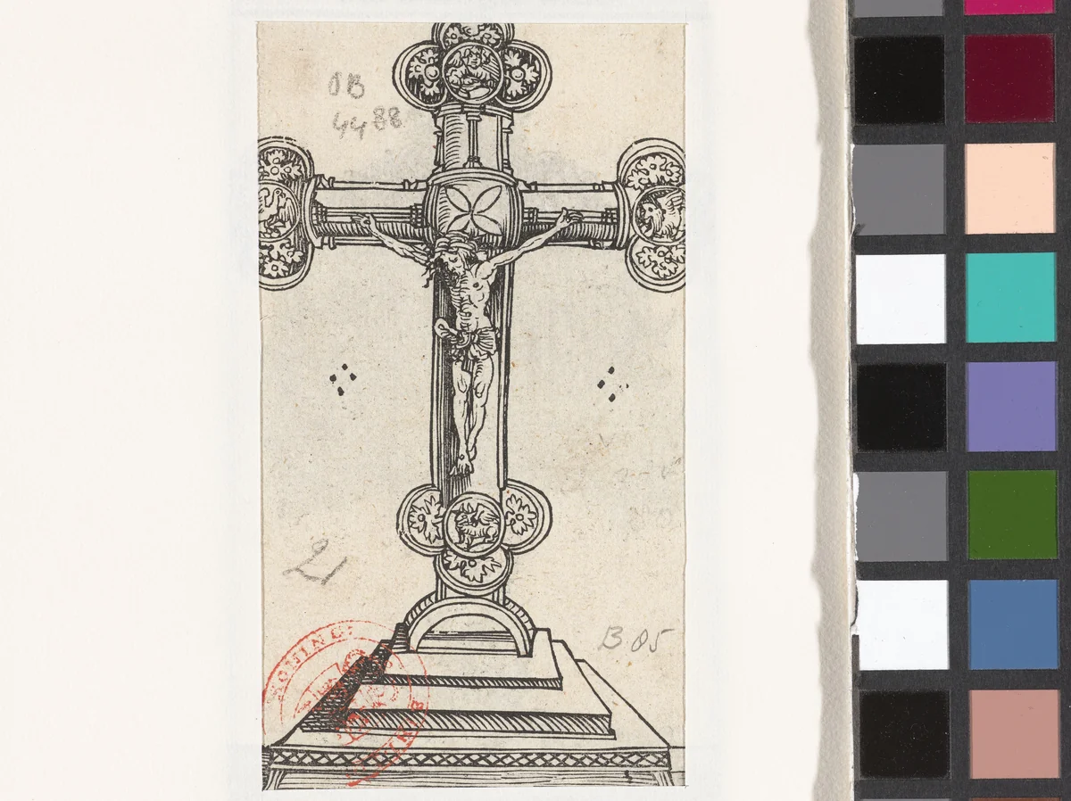 Crucifix of klaverkruis op een voet by Lucas Cranach, print, 1509-1549