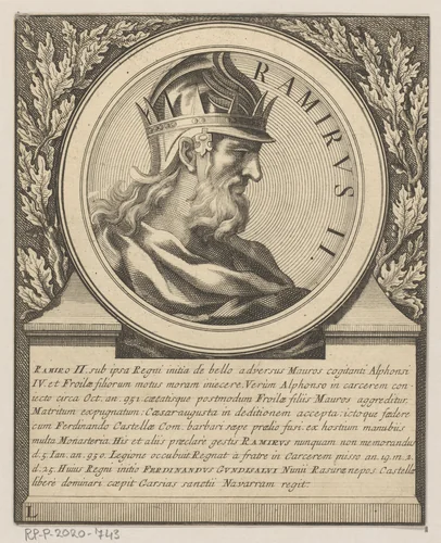 Portret van Ramiro II, koning van León by Jacques Blondeau, print, 1698