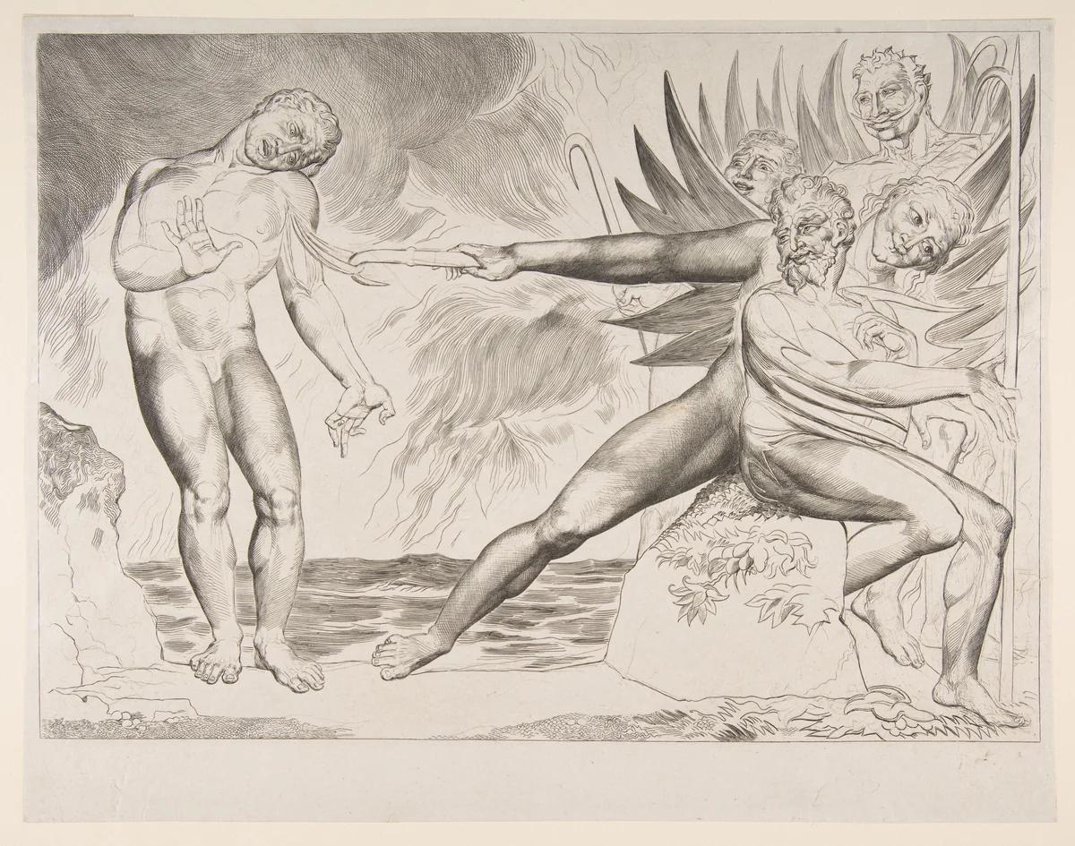 The Circle of Corrupt Officials: The Devils Tormenting Ciampolo by William Blake, print, 1820-1832