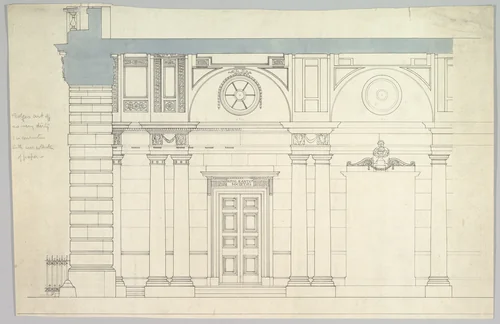 Somerset House, London: Interior Section with Paired Columns and Arched Ceiling by anonymous, drawing, 1800-1900
