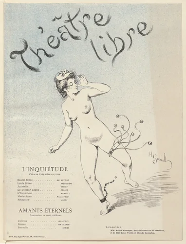 Program for Anxiety (L'Inquiétude) and Eternal lovers (Amants éternels) from The Beraldi Album of Theatre Programs by Henri Gerbault, print, 1893